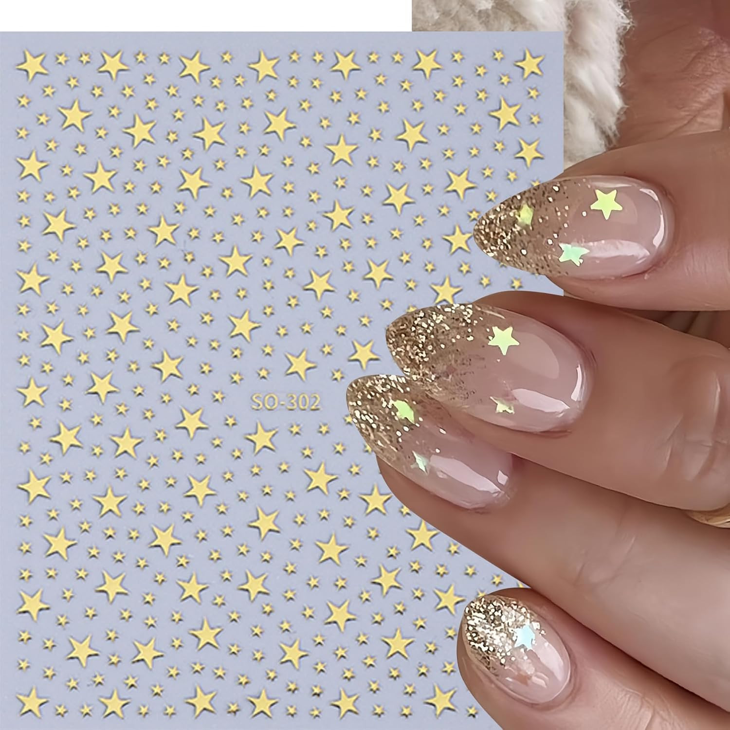 8 Sheets Star Nail Stickers 3D Self-Adhesive Celestial Nail Decals 8 Colors Mini