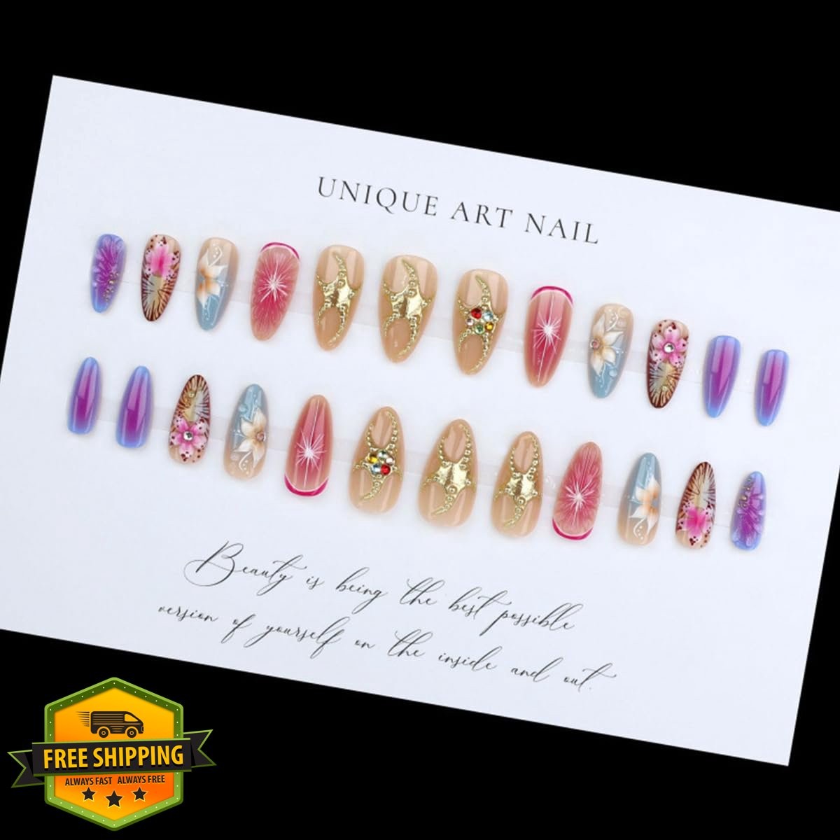 OSTTMA Tropical Floral Almond Press on Nails
