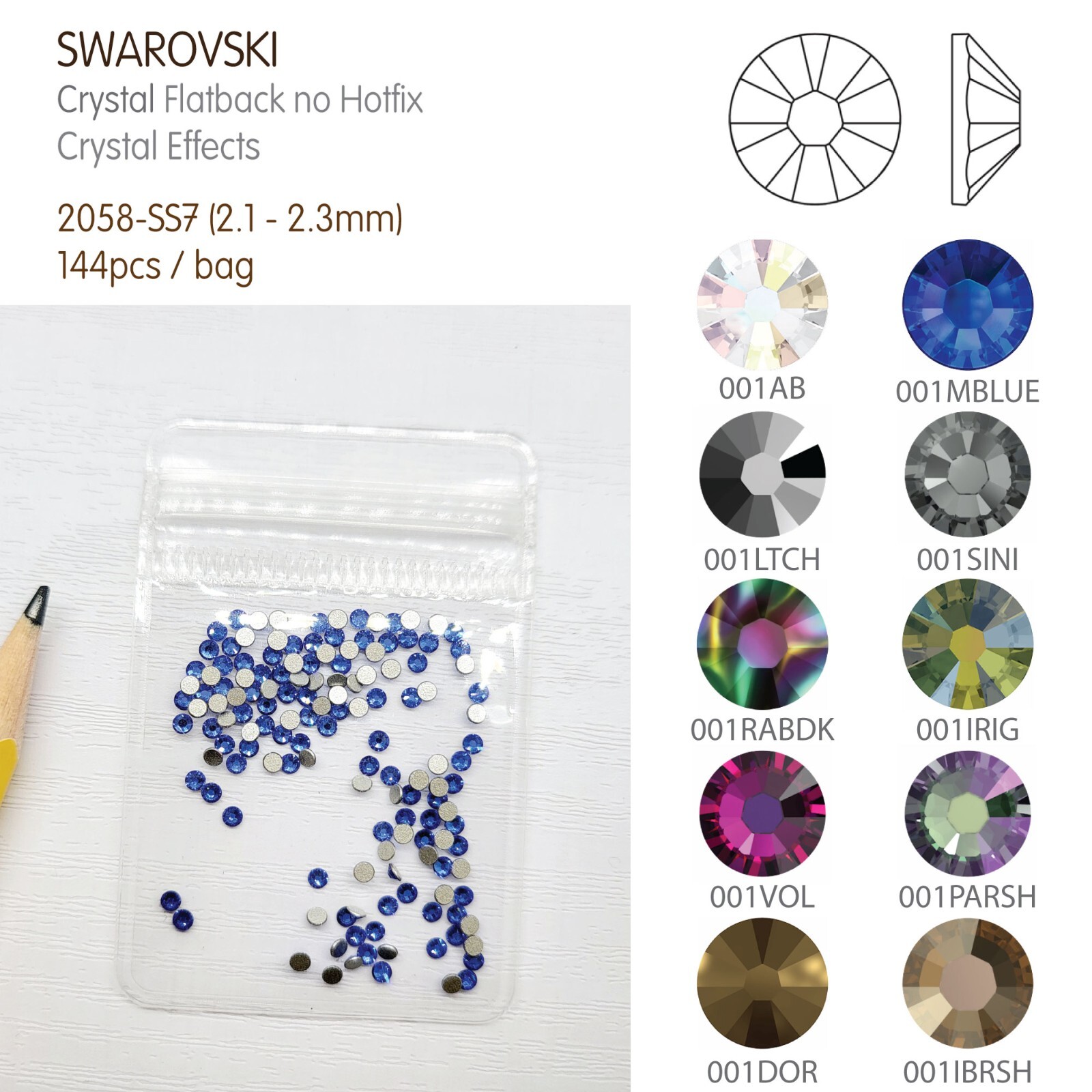 Swarovski 2.2mm-144pcs Flatback Crystal Nail Decoration Rhinestone #2058-SS7-Clr