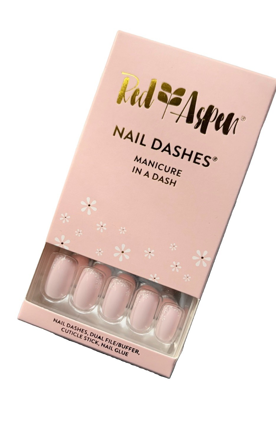 Red Aspen Press On Nail Dashes Daisy Days Shirlene Medium Square NIB