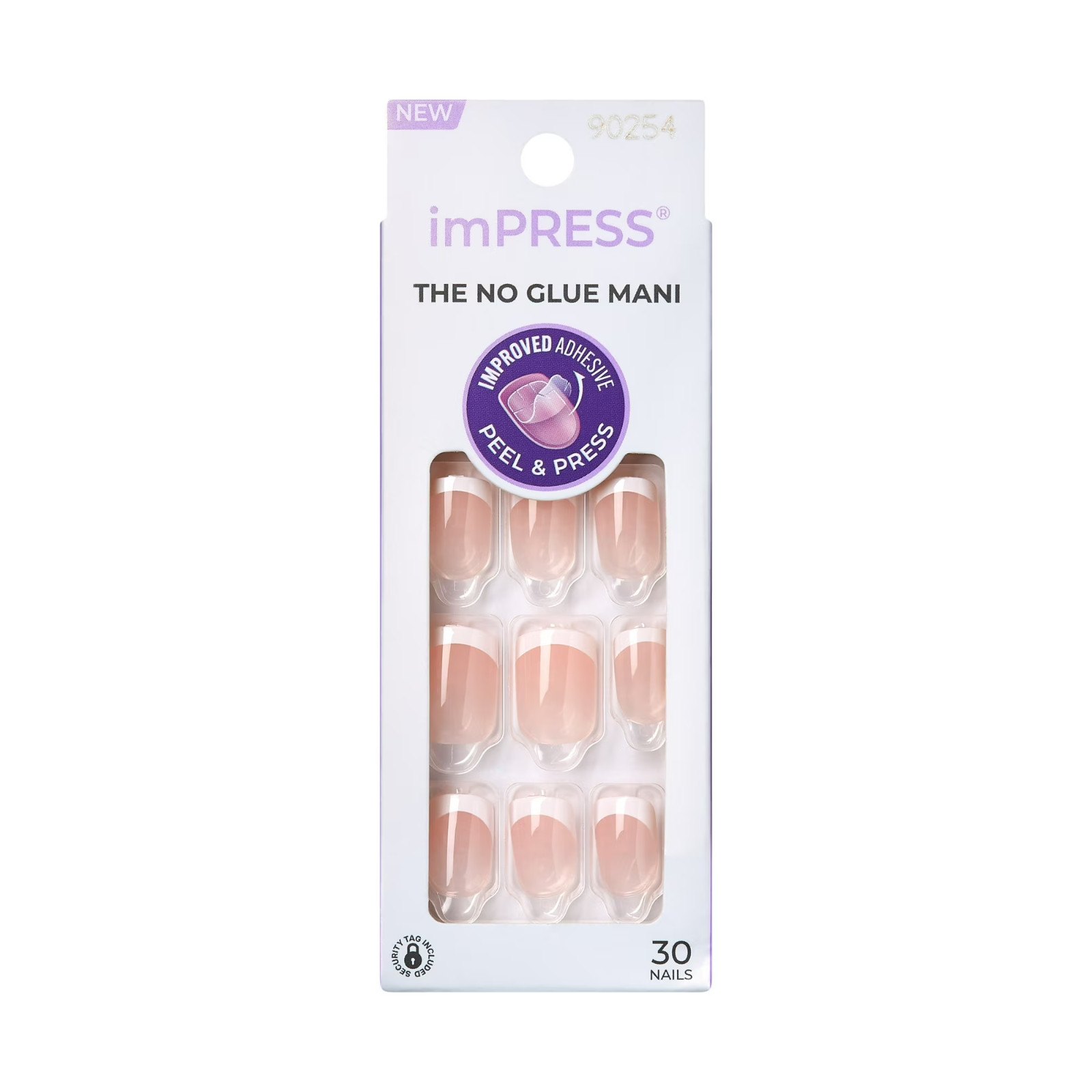 KISS imPRESS Short Square Oval Press on Nails, Pink French Tip, 30 Pieces