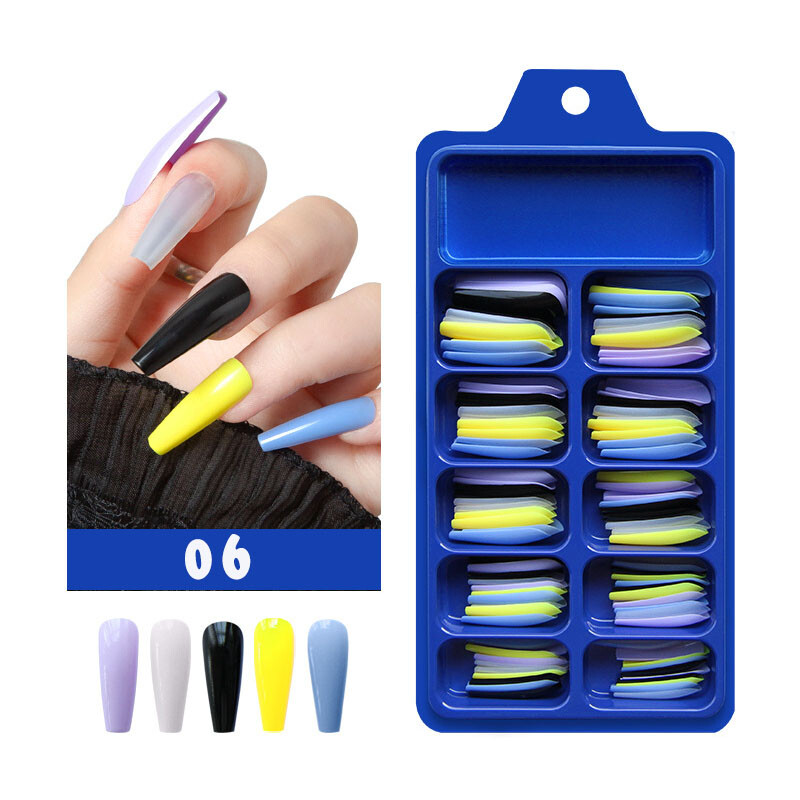 100PCS False Nails Art Tips Long Artificial Fake Stick On Full Cover Reusable