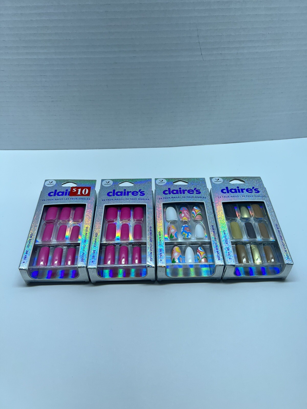 4 Claire’s 24 Faux Nails False w/Glue Vegan 4 sets