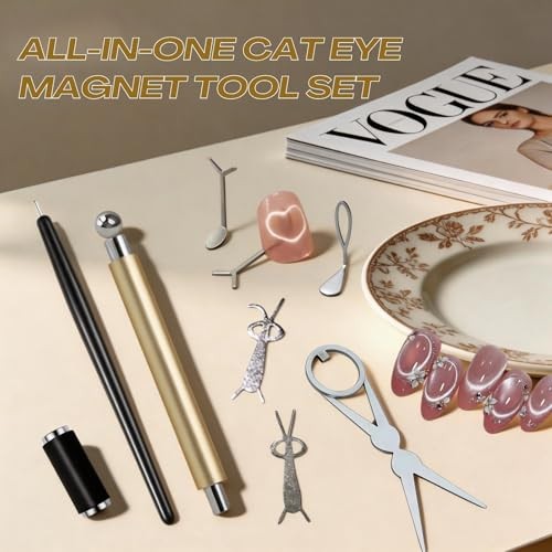 8-in-1 Cat Eye Magnet Set for Nails, French, Circular Hole, Heart Yellow Sets