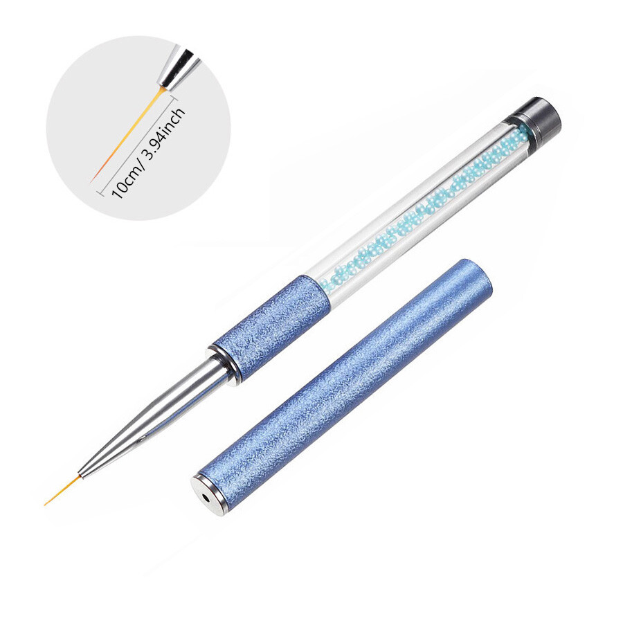 3Pcs Nail Art Liner Brush, Pearly Blue Beaded Pen for Drawing Lines, Flowers