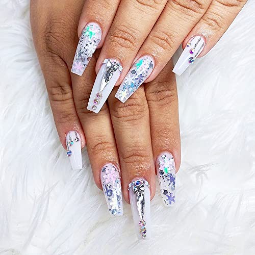 Christmas Nail Glitter Sequins, 24 Grids Holographic Nail Art Flakes Snowflake