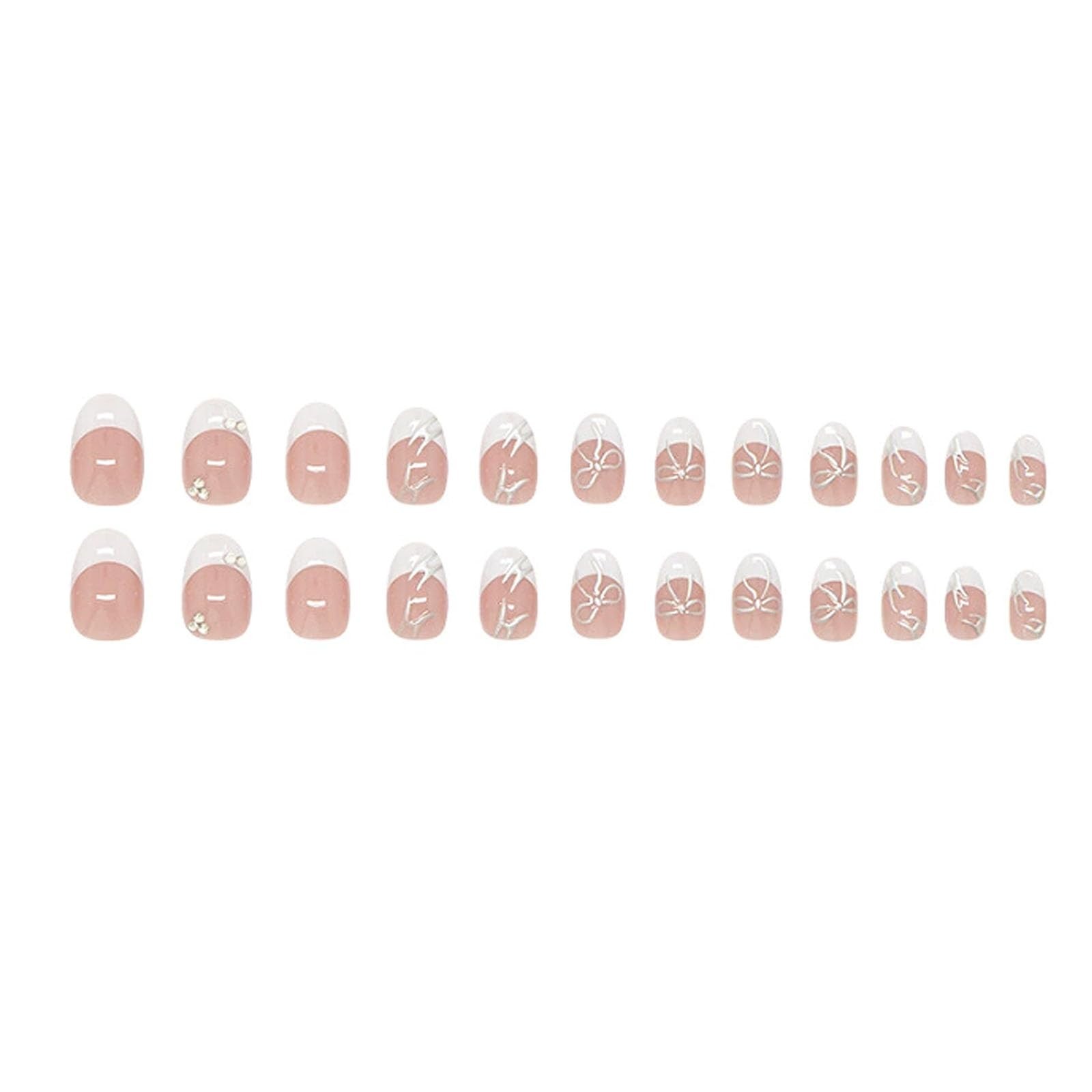 24Pcs White French Tip Press on Nails Almond Short Fake Nails with 3D Silver …