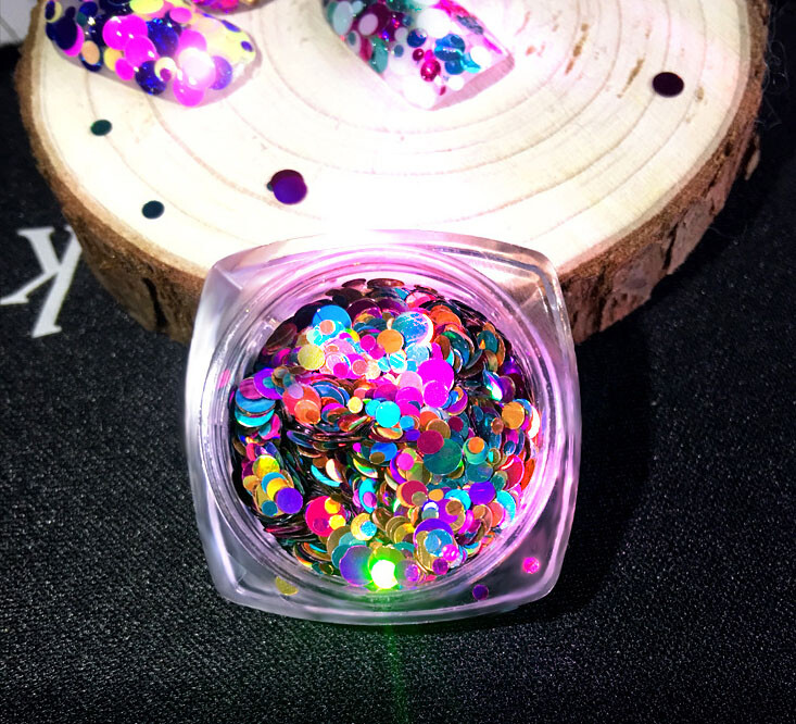 12 Colors Laser Glitter Flakes Round Shape Nail Sequins Nail Art Decoration Tips