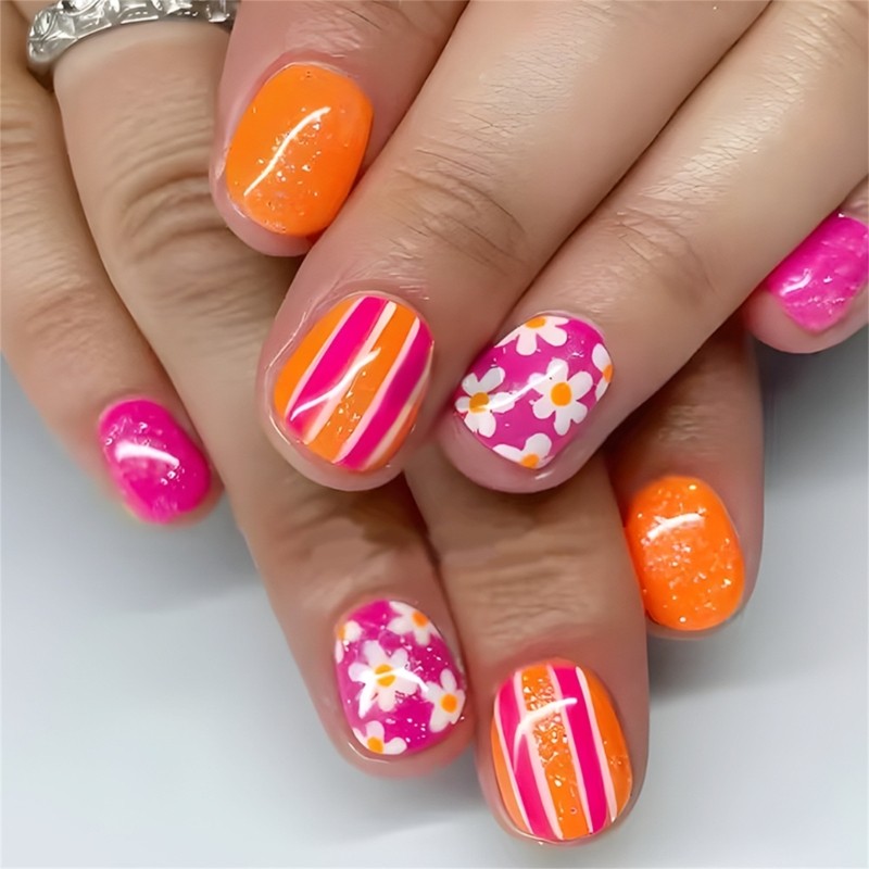 24pcs Stylish Square Acrylic False Nail Glossy Press on Nail For Any Occasion