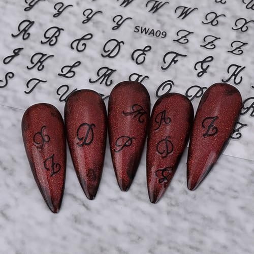 12 Sheet Letters Nail Stickers English Alphabet Nail Decals 3D Self Colorful-2