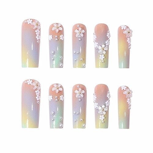 Press on Nails – Long Square Glue on Nails with Summer 020A03Multi-colored