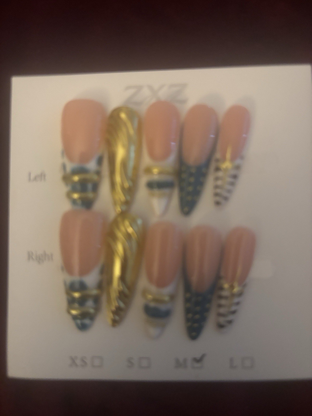 ZXCZ Press-On Nails Set Pink/Gold/Black/White 3D Geometric Medium Almond