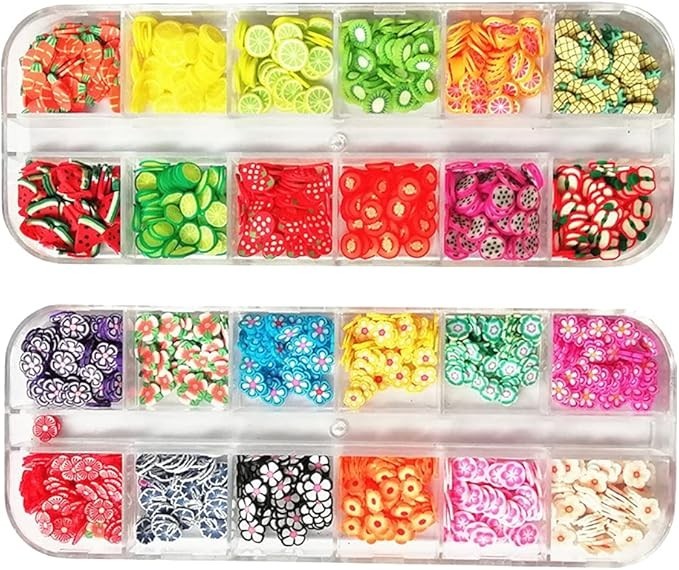 12 Small Latticel Crystal Mash Clay Strip Flowers Fruit Slices Nail Craft Making