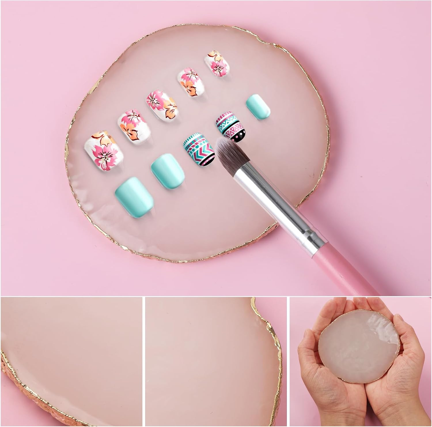 Resin Art Palette Makeup Mixing Palette Gold Edge Nail Art Tool Gel Design Nail