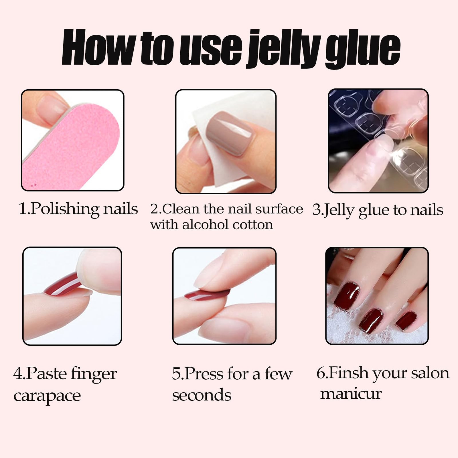 White French Tips Press on Nails Short Square Pink False Nails Summer Glossy …