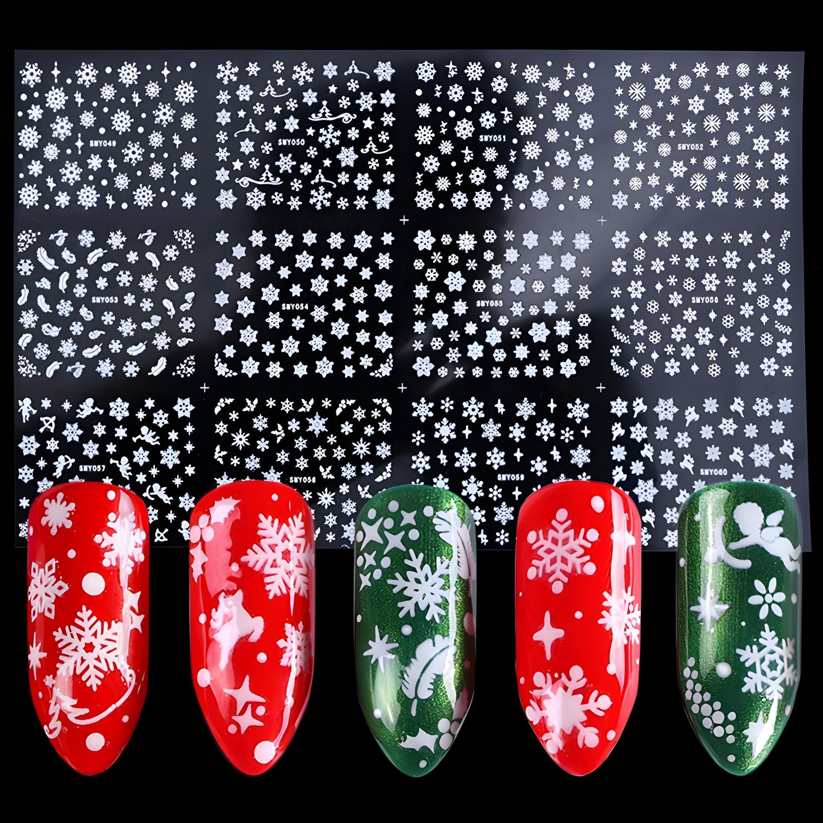 12 Sheets Christmas Nail Art Stickers White Snowflake Nail Decals Self- Adhes…