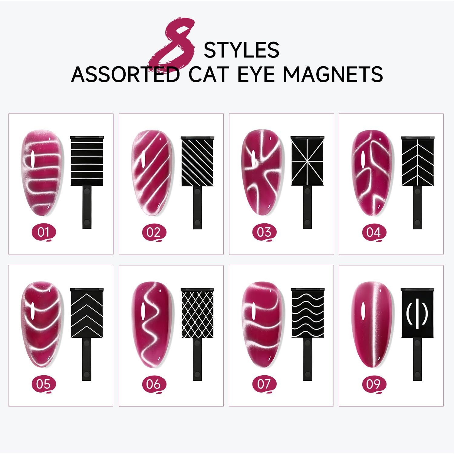 Cat Eye Magnet Set for Nails,17Pcs Cateye Magnet Tools for Cat Eye Gel Polish,Na