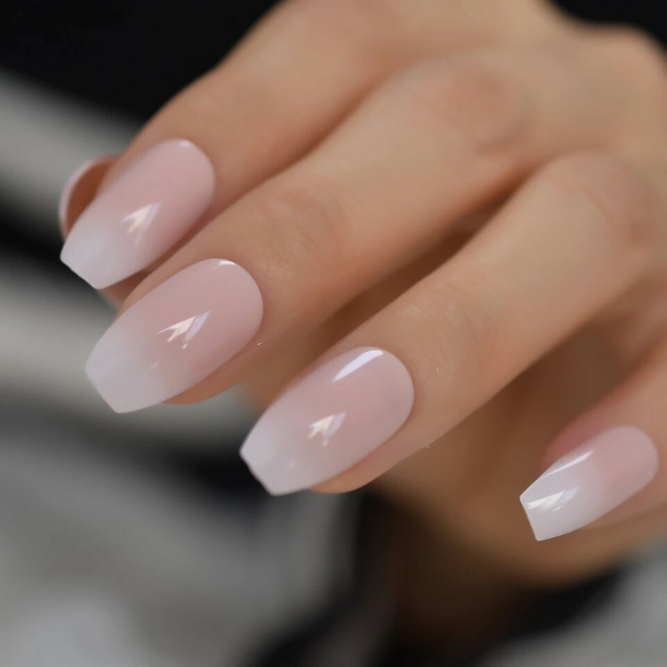 24 French Ombre Press On Nails pink nude White tip medium glue classic boomer