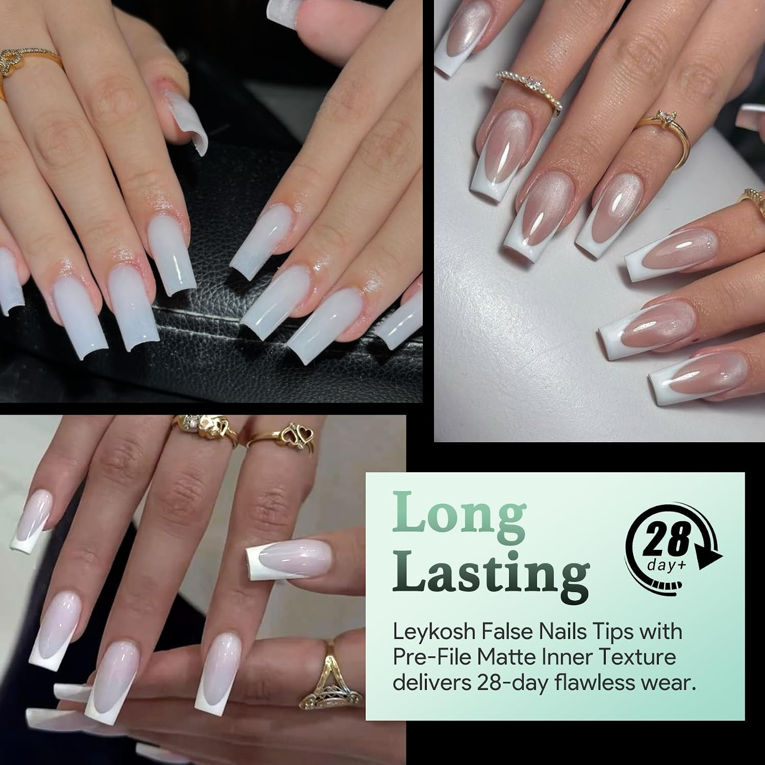 Medium Square Nail Tips, 15 Sizes 240 PCS Clear Acrylic Soft Fake Nails Gel Nail