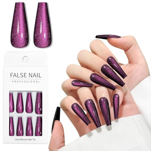 Dark Purple Cat Eyes Press On Nails,12 Sizes – 24 Pcs Soft SK1045-Dark Purple