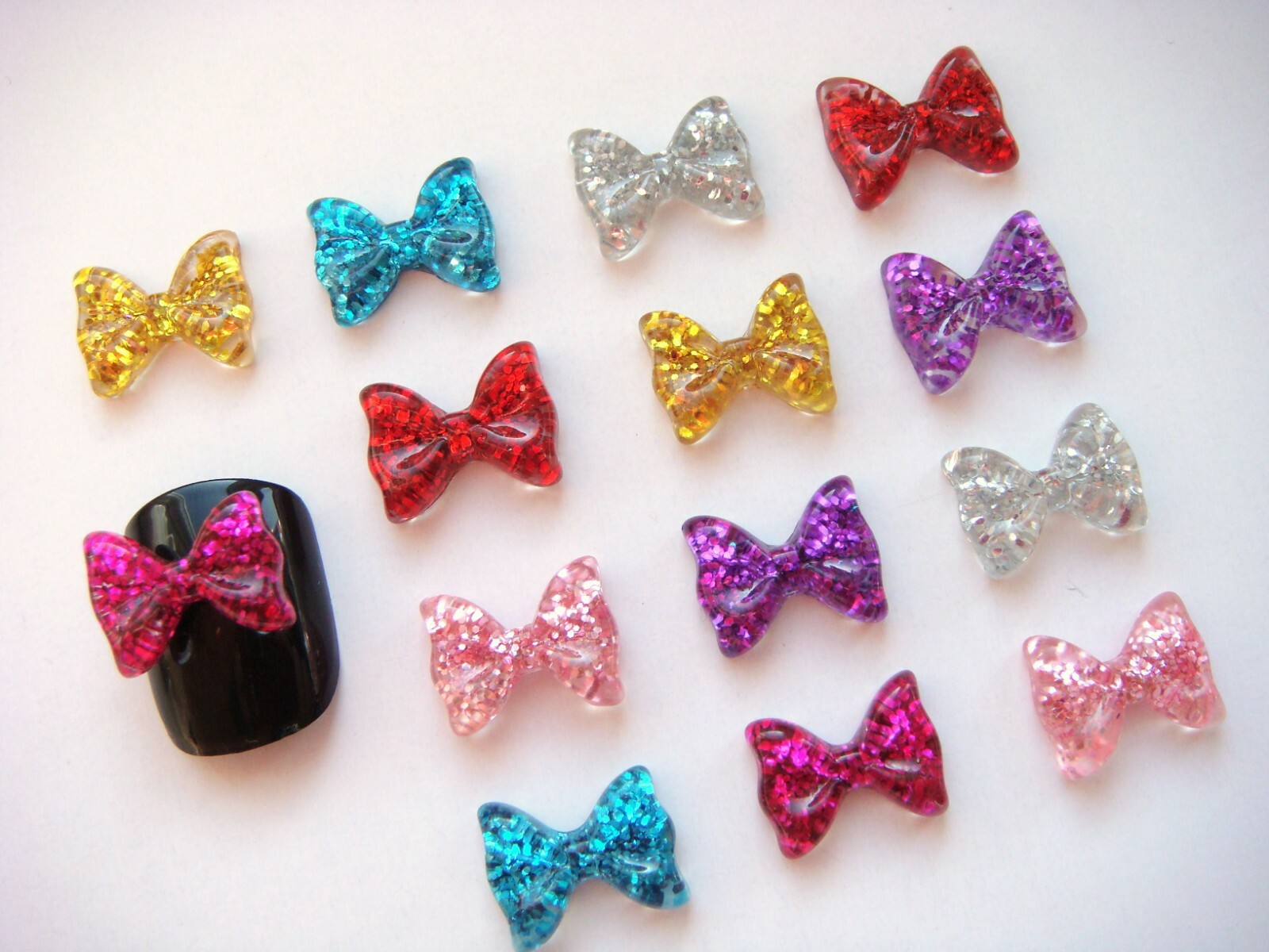 10 20 Cute 3D Nail Art Glitter Bows Dots Pastel Gold Silver Blue Pink Red Purple