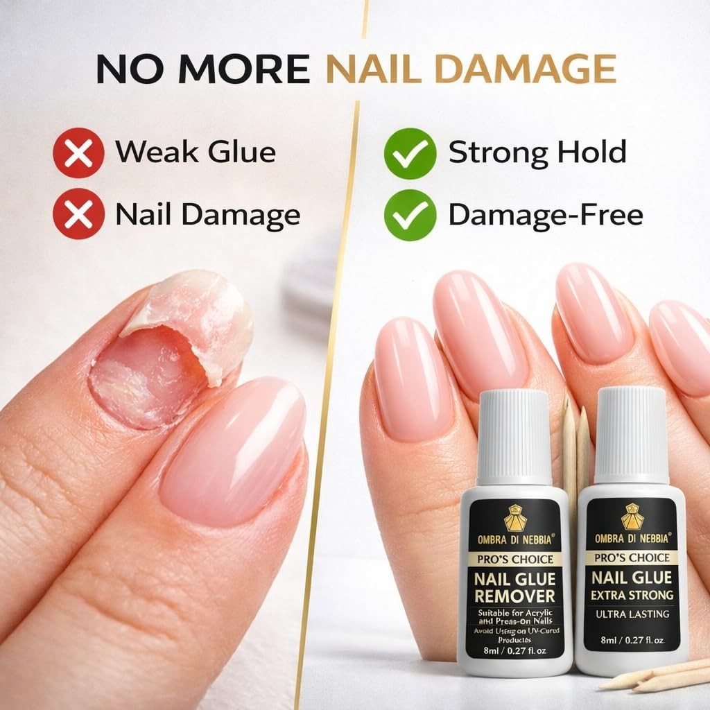 Nail Glue & Remover Kit Extra Strong Brush On Fast Dry Acrylic Nails 2PCS
