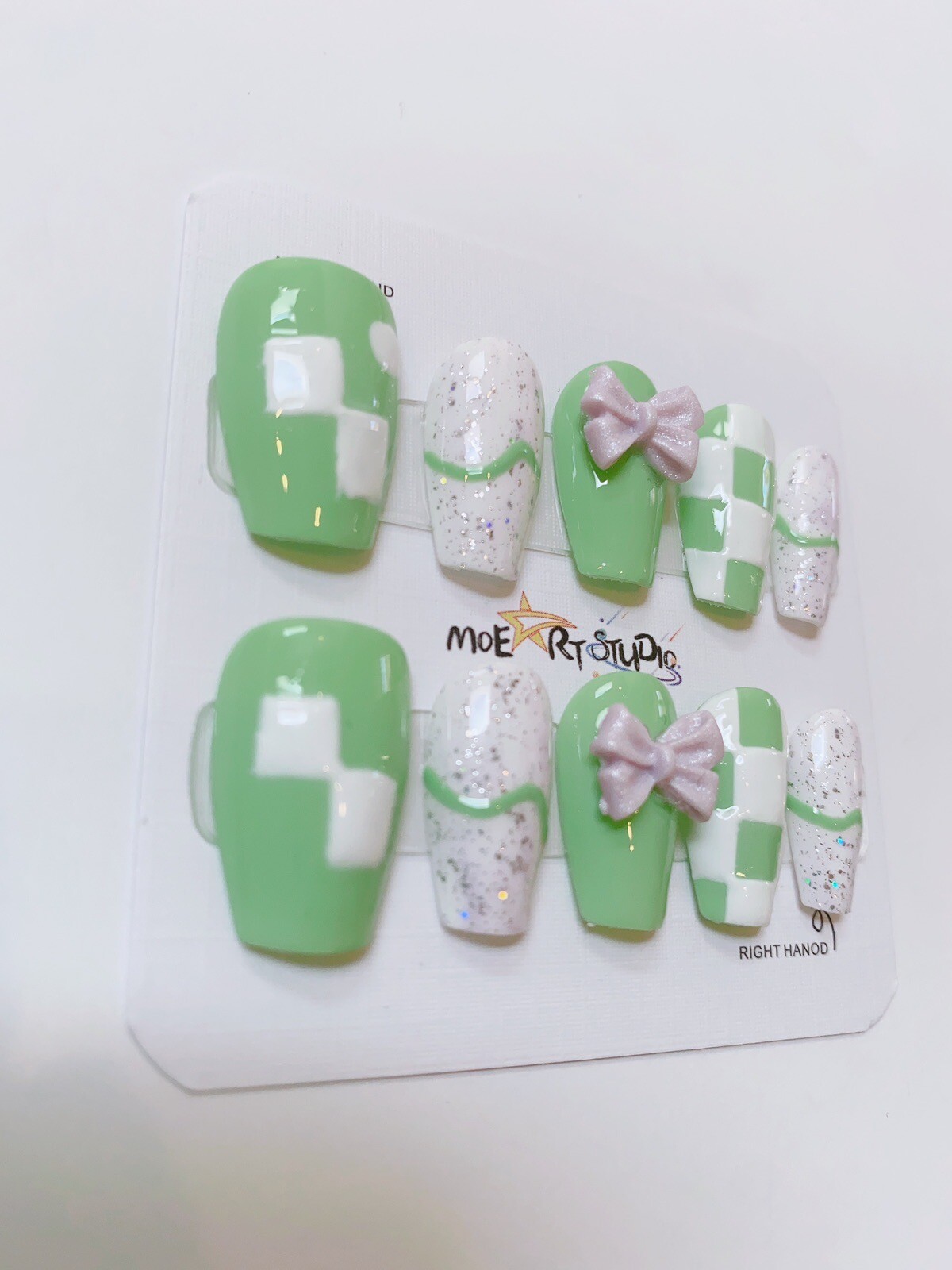 Nails Handmade press on nails 3D size M Cute bow