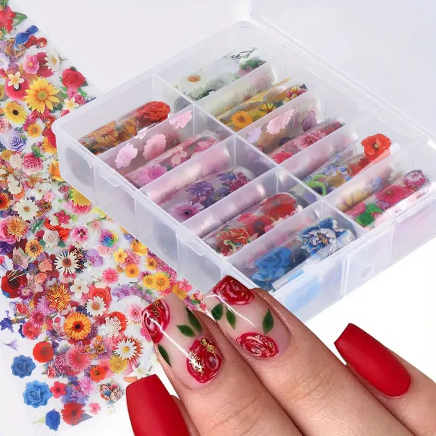 Floral Nail Art Transfer Foil Stickers 10 Rolls Spring Summer Theme Nail Foil…