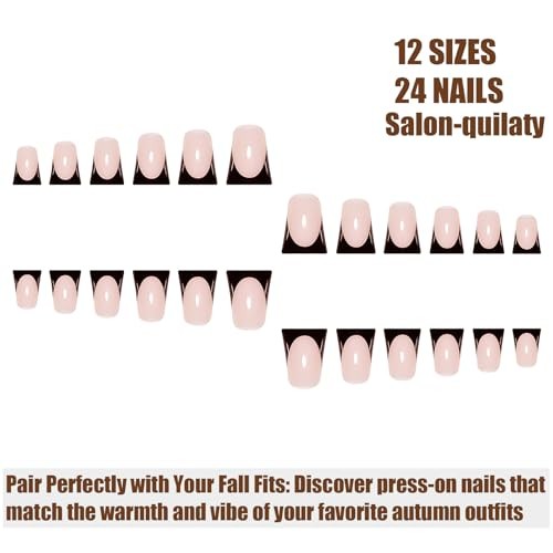 Black French Tip Press On Nails Short Duck Nails For Women Short Duck Nails 5