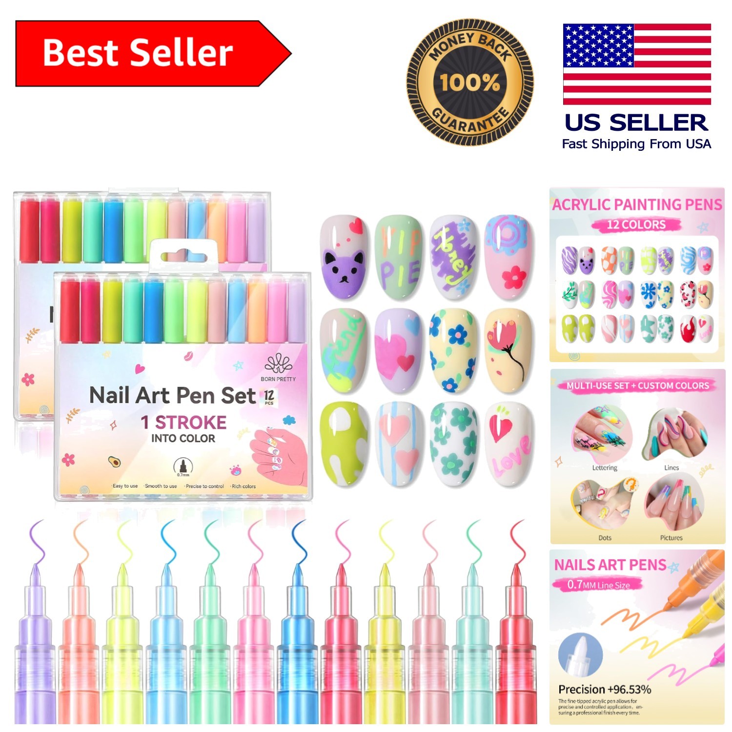 Quick Dry 12 Colors Neon Nail Art Pens – Fun Acrylic Markers for Creative Nails