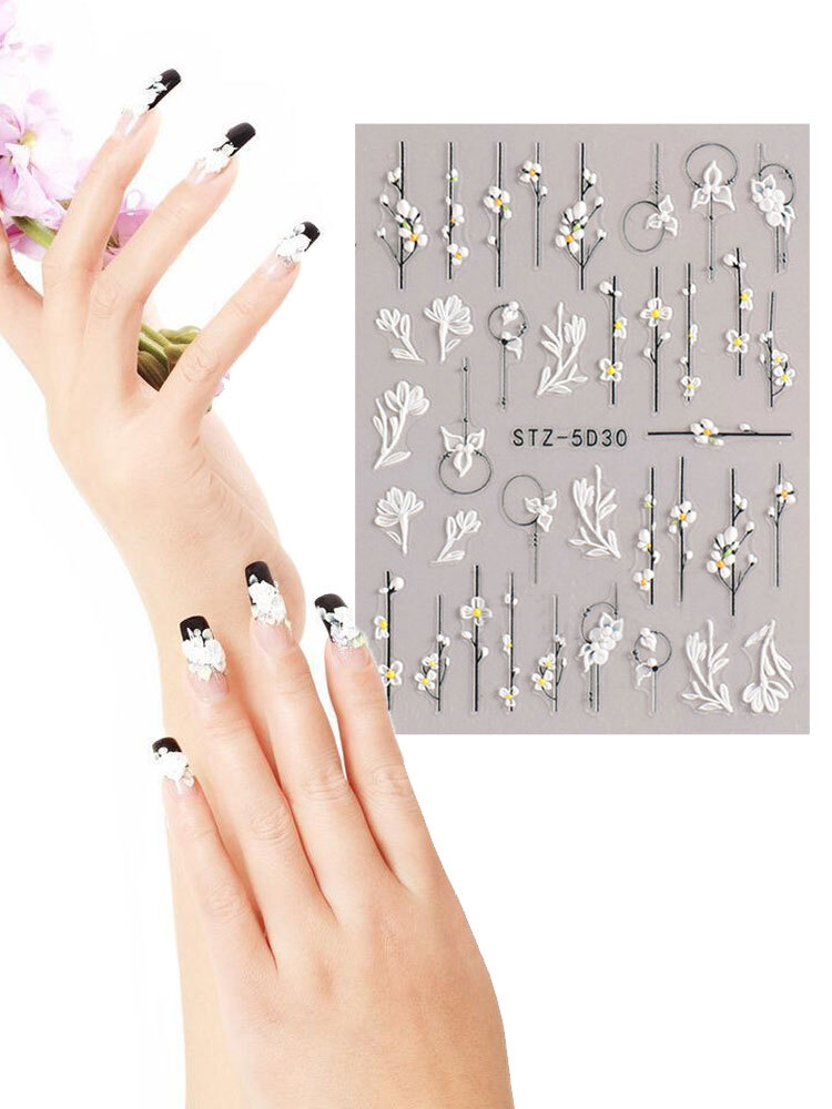 1 Sheet 5D Nail Art Stickers Embossed Flowers Leaf Nail Stickers Manicure DIY
