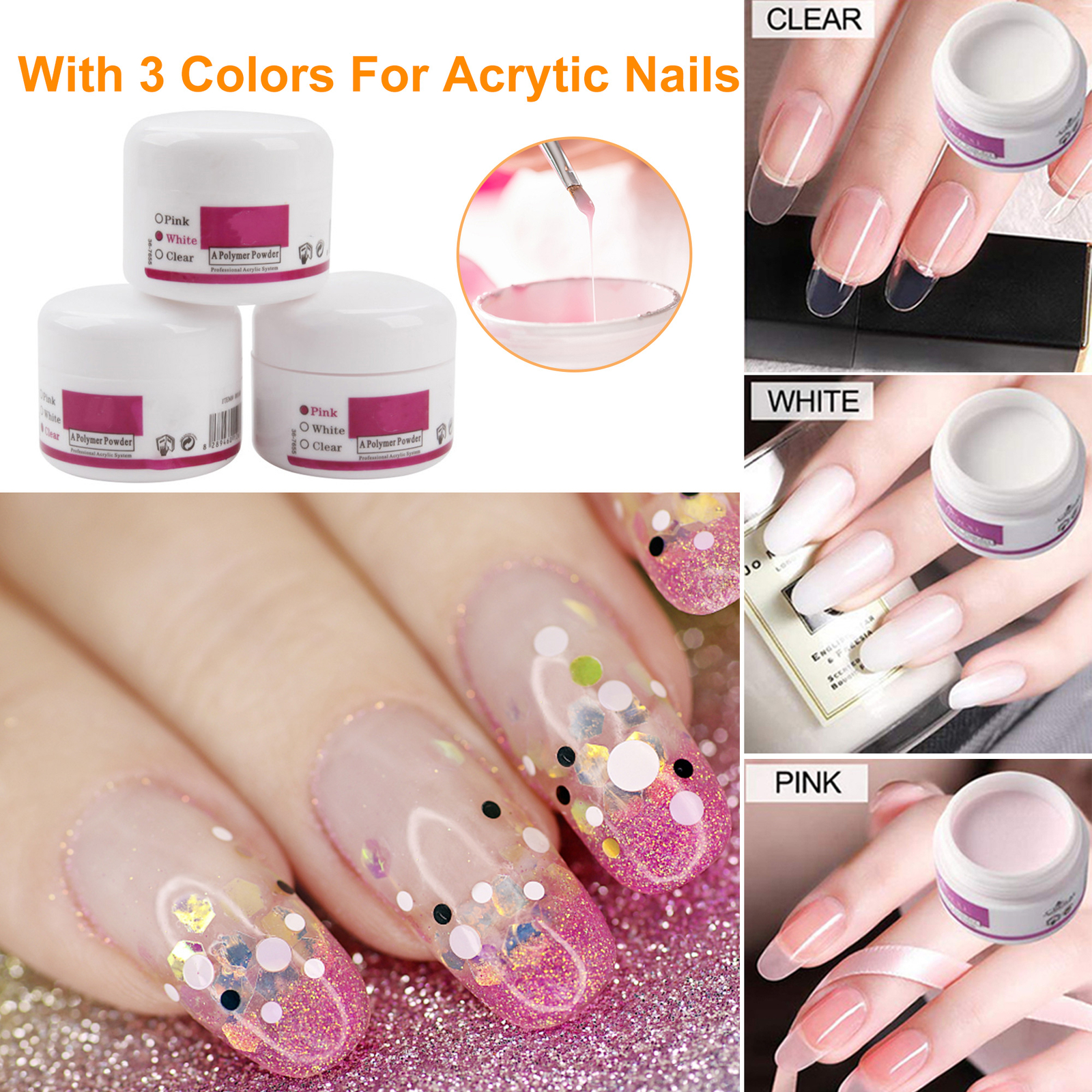 Acrylic Nail Kit Acrylic Powder Glitter Nail Art Manicure Tool Tip Brush Set