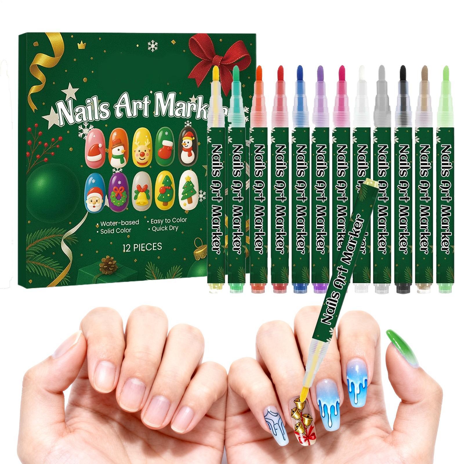 12-Color Christmas Nail Art Pen Set Fingernail DIY Graffiti Markers Home Salon