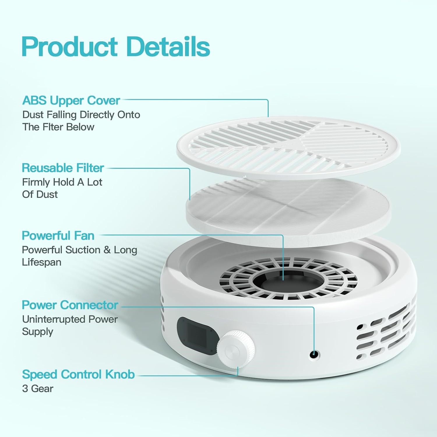 Professional Nail Dust Collector 3 Speed With Reusable Filter For Acrylic Nails