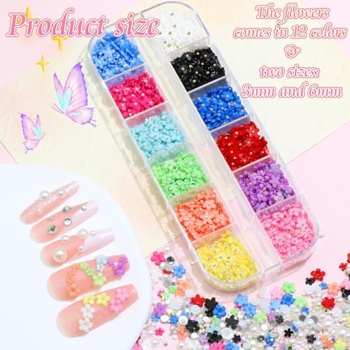 Colorful Flower Nail Charms White&Beige Flatback Pearls for Nails Multicolor