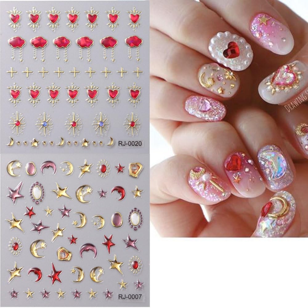 6Sheets 5D Embossed Stickers, Crystal Soft Glue Irregular Gems, Geometric Fra…