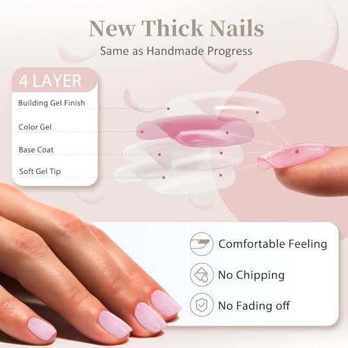 Rose Pink 48Pcs Press on Nails – Short, Square, Gel, square glossy rose pink