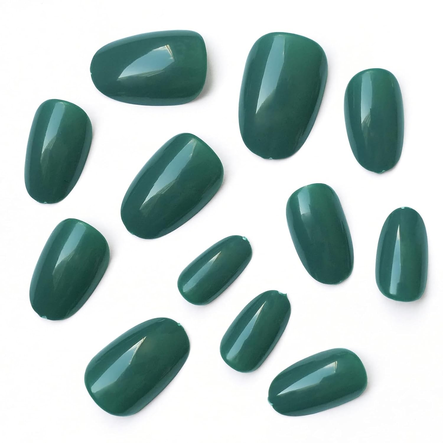 Short Press on Nails Almond Fake Nails, 240 Round Almond Press on Emerald Green