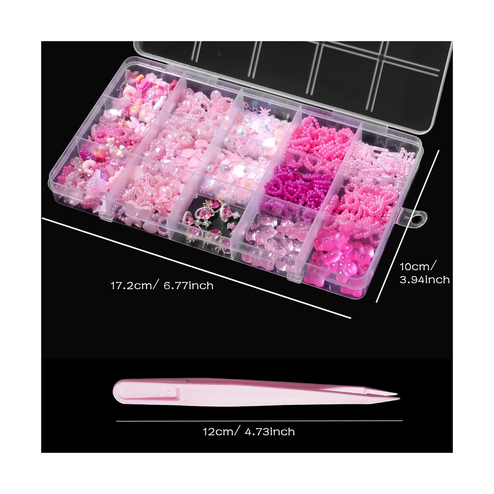 3D Pink Assorted Pearls Gems Nail Charms Heart Butterfly Bow Bear Nail Charms…