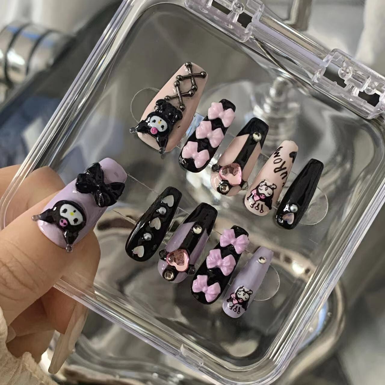 Kuromi Pink Handmade Artisan Press On Nails