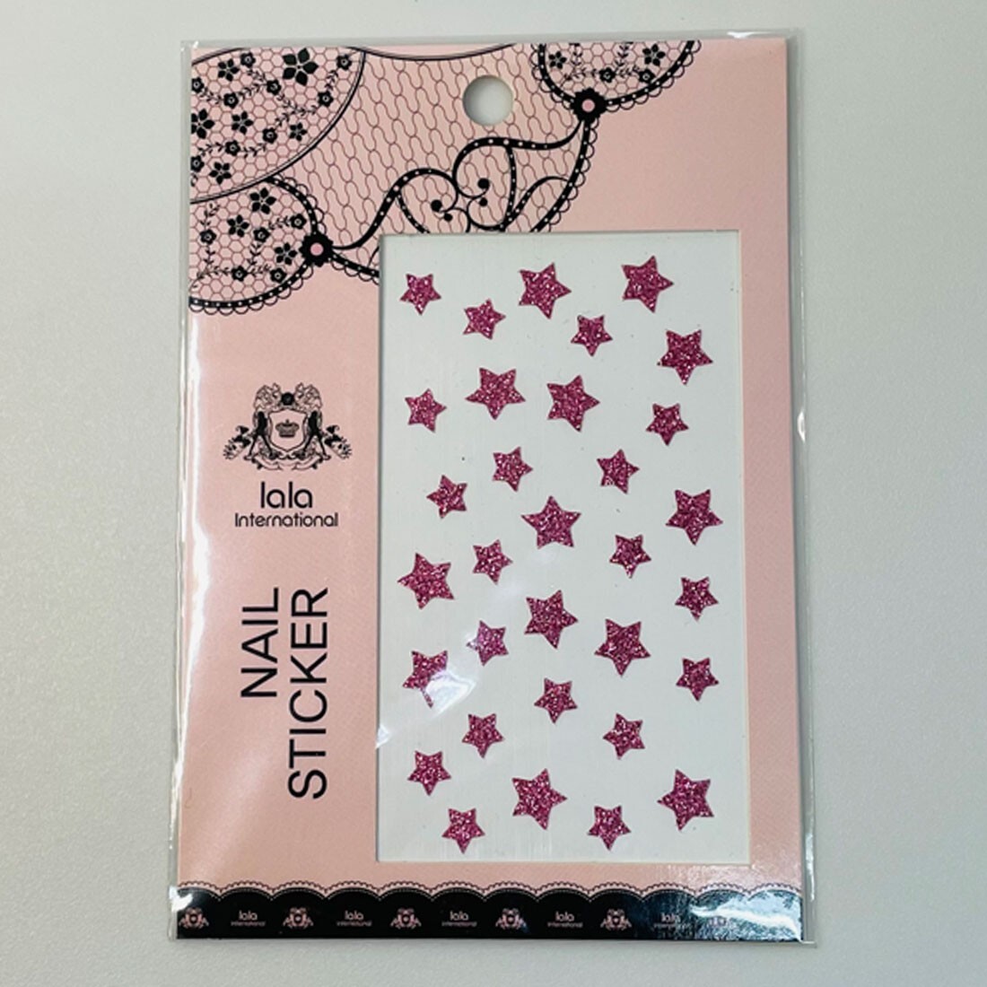 Raised Point Nail Decals Pink Stars DIY 3D Sparkle Stickers Made in Korea Art