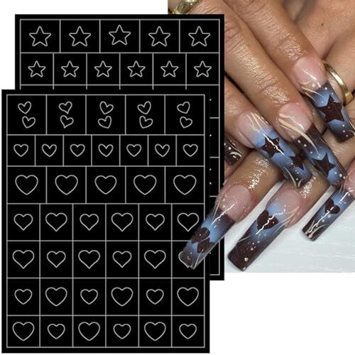 6 Sheets Airbrush Stencils Nail Stickers for Nail Art Heart Butterfly Flowers