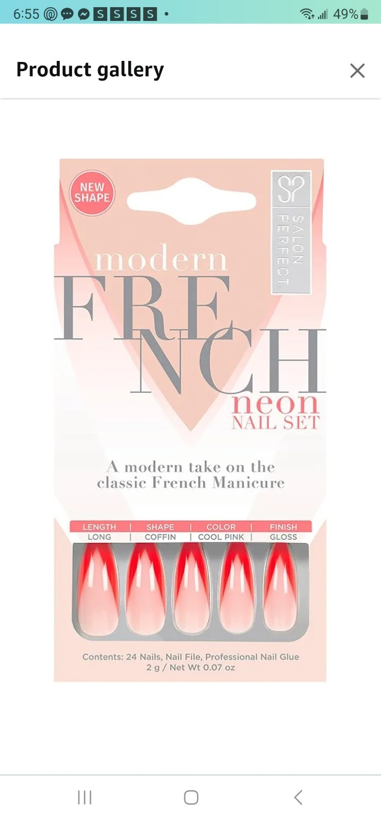 Salon Perfect Neon French False Nails 4 Boxes Long Length 24pcs Per Box
