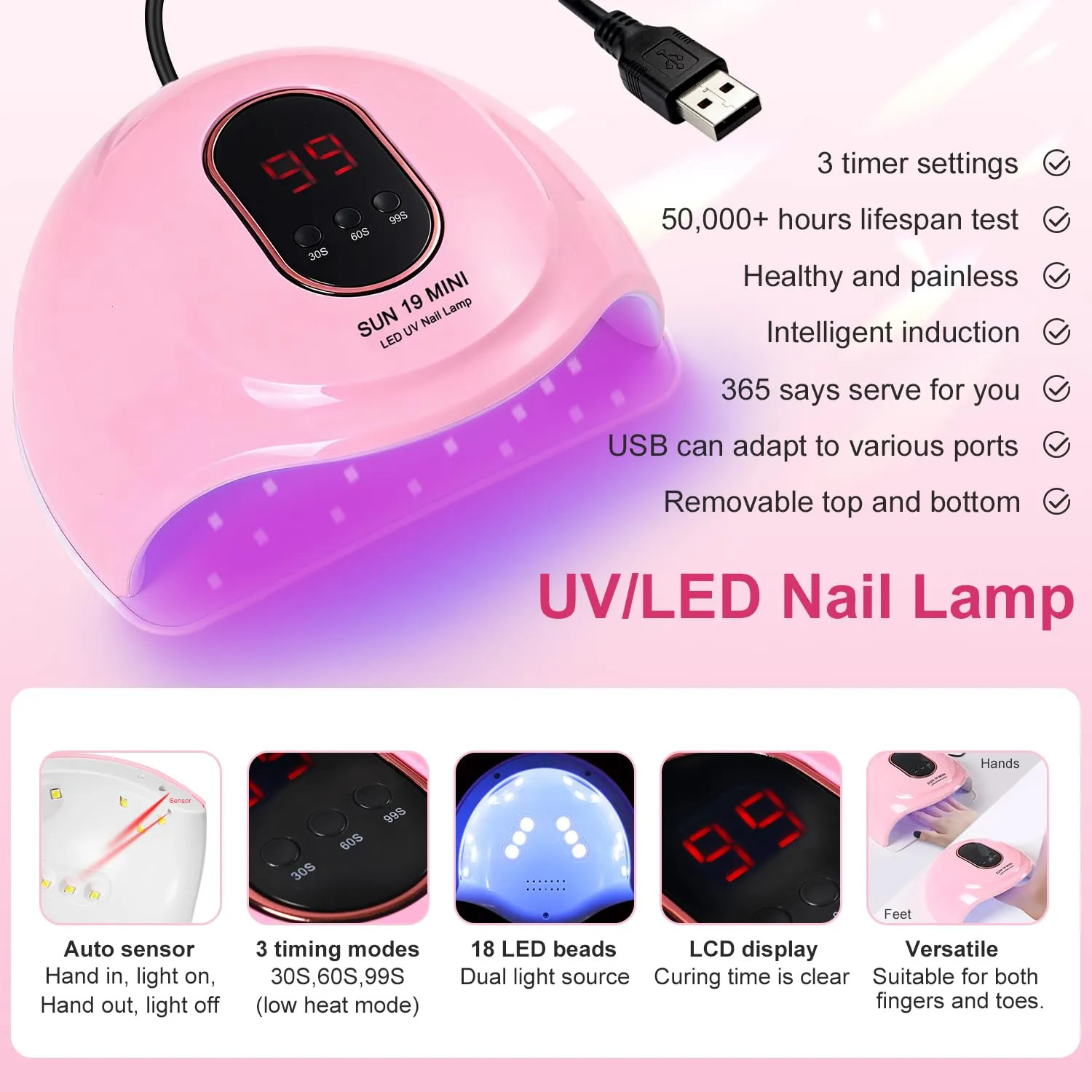 Acrylic Nail Kit Starter Set With UV Lamp Drill Powder Glitter Tools For Home