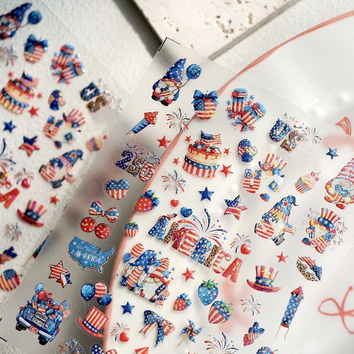 5D Embossed 4th of July Nail Stickers Self-Adhesive Independence Day Nail Art St