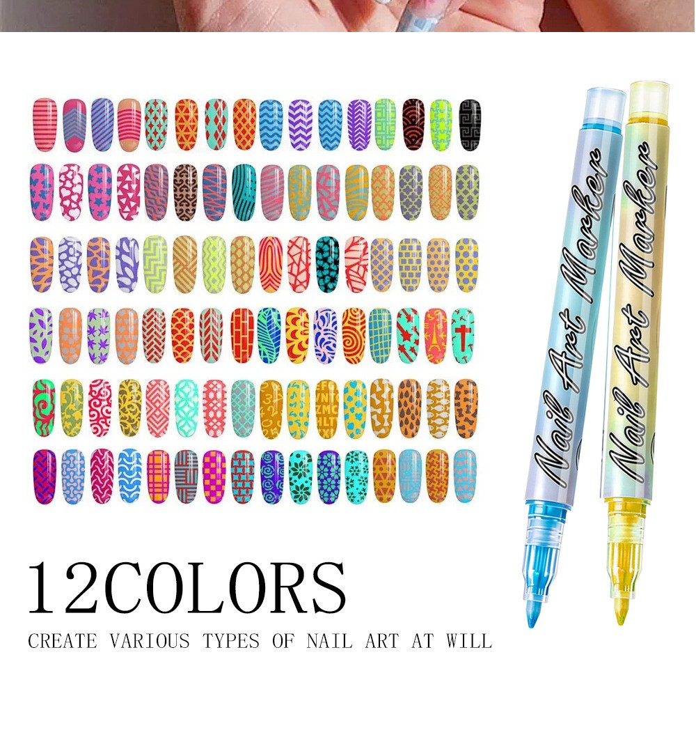 12-Color Nail Art Pens Set,Latest New DIY Nail Art Markers Drawing Painting Line
