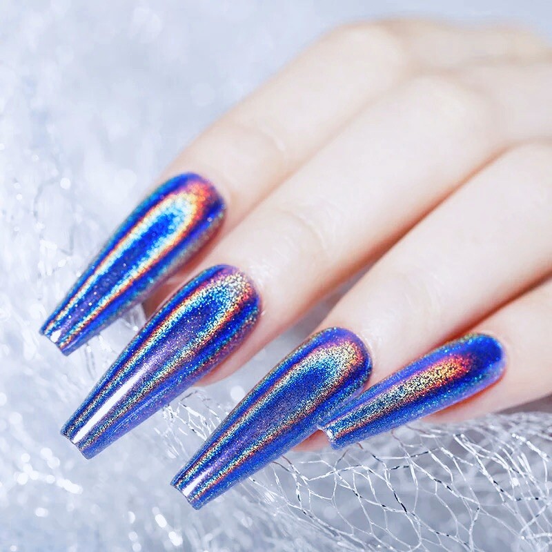 Holographic Blue Nail Chrome Powder Rainbow Glitter Navy Unicorn Pigment 1g/pot