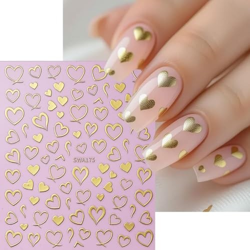 Valentines Nail Stickers for Nail Art Empty Heart Nail Decals 6PCS Red