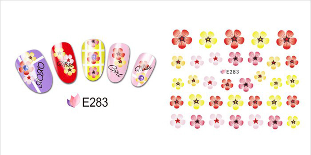 Nail Art 3D Decal Stickers pink yellow red orange flowers E283