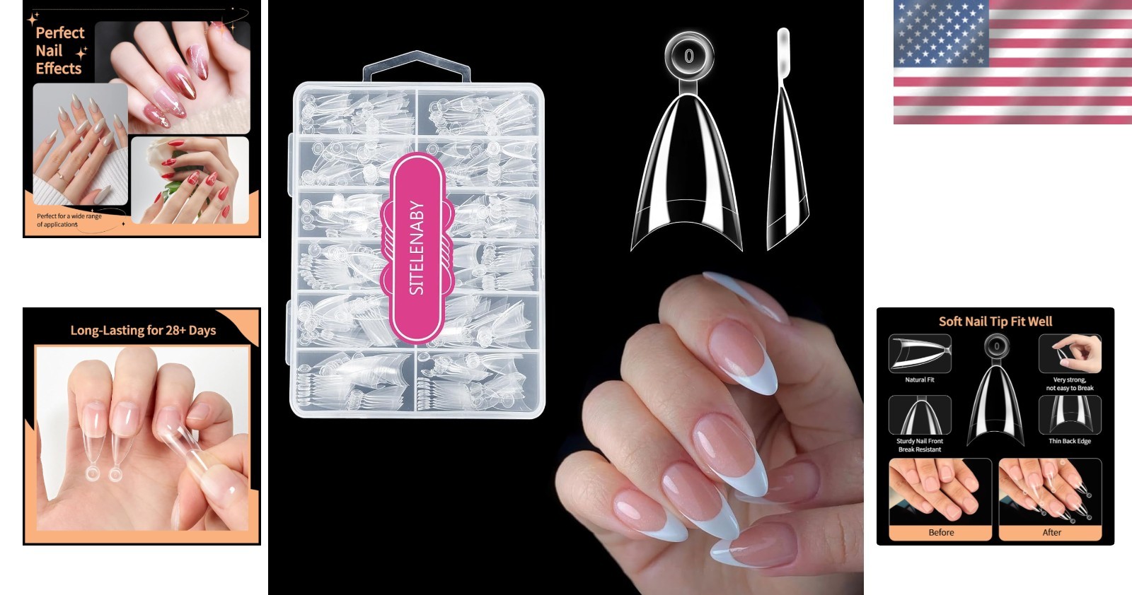 Luxury Clear Almond Nail Tips: 300PCS Soft Gel Press-Ons for Nail Art Lovers